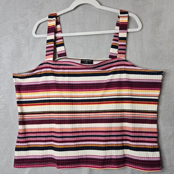 Lane Bryant 22/24 Plus Size Crop Top Maroon Purple Black Striped Ribbed Tank - Picture 1 of 4